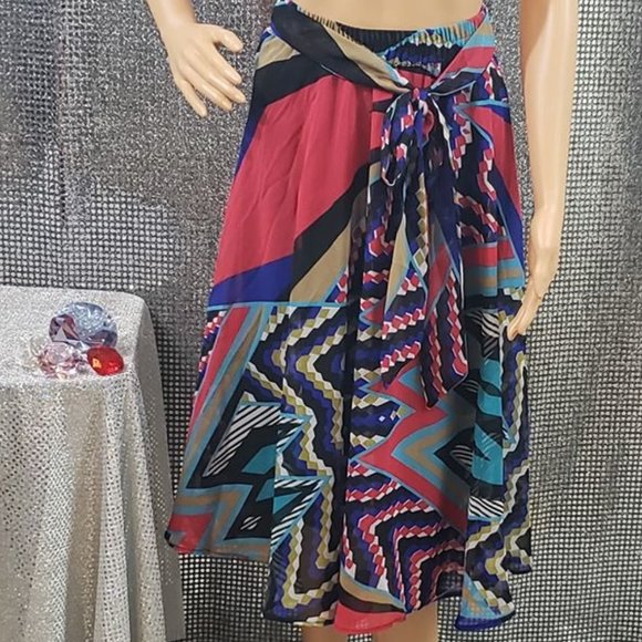 Brightly Multi-Colored Skirt w/ Wrap Belt - Picture 1 of 3